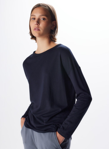 Lyocell / Cotton Boatneck Long Sleeve T-Shirt