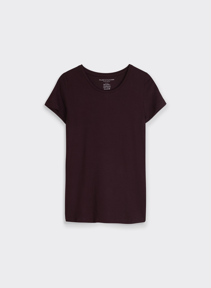 T-Shirt mit Rundhalsausschnitt und kurzen Ärmeln aus Viskose / Elastan