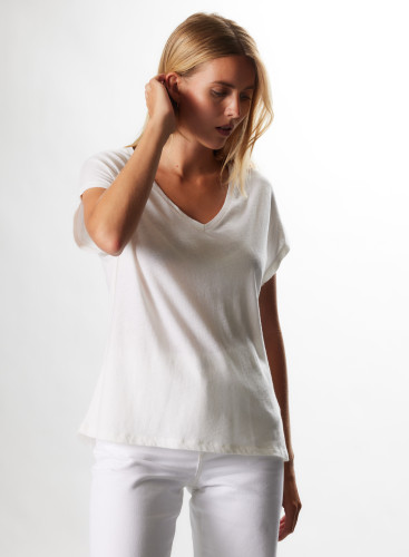 Cotton / Cashmere V-neck Short sleeve T-shirt