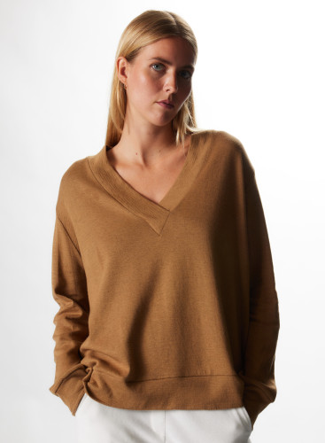 Doppelseitiges Sweatshirt mit V-Ausschnitt aus Baumwolle / Kaschmir