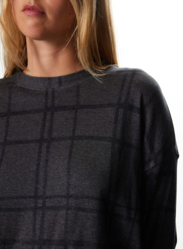 Cotton / Cashmere Checked Round Neck Sweatshirt