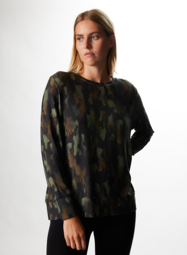 Sweatshirt mit Rundhalsausschnitt in Camouflage aus Viskose / Elastan