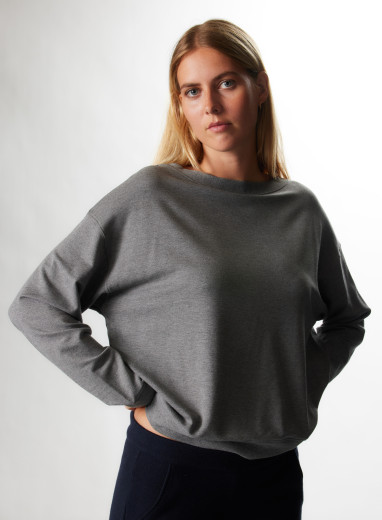 Grey Viscose / Elastane Boatneck Sweatshirt WOMEN|Majestic Filatures