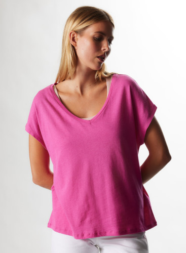 V-Ausschnitt T-Shirt mit kurzen Ärmeln aus Baumwolle / Kaschmir
