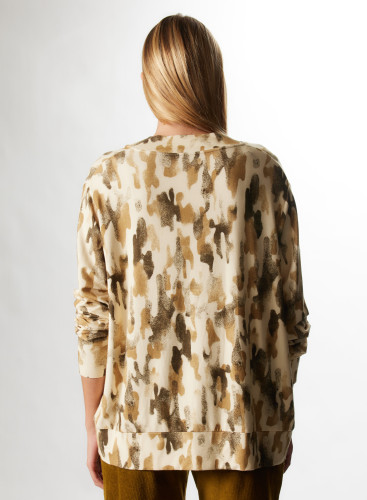 Sweatshirt mit V-Ausschnitt in Camouflage aus Viskose / Elastan