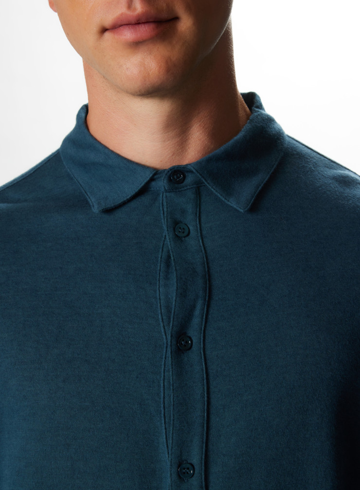 Blue Cotton / Cashmere Double sided Shirt MEN|Majestic Filatures