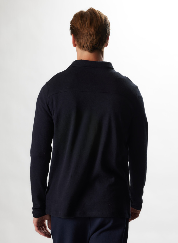 Navy blue Cotton / Cashmere Double side Polo MEN|Majestic Filatures