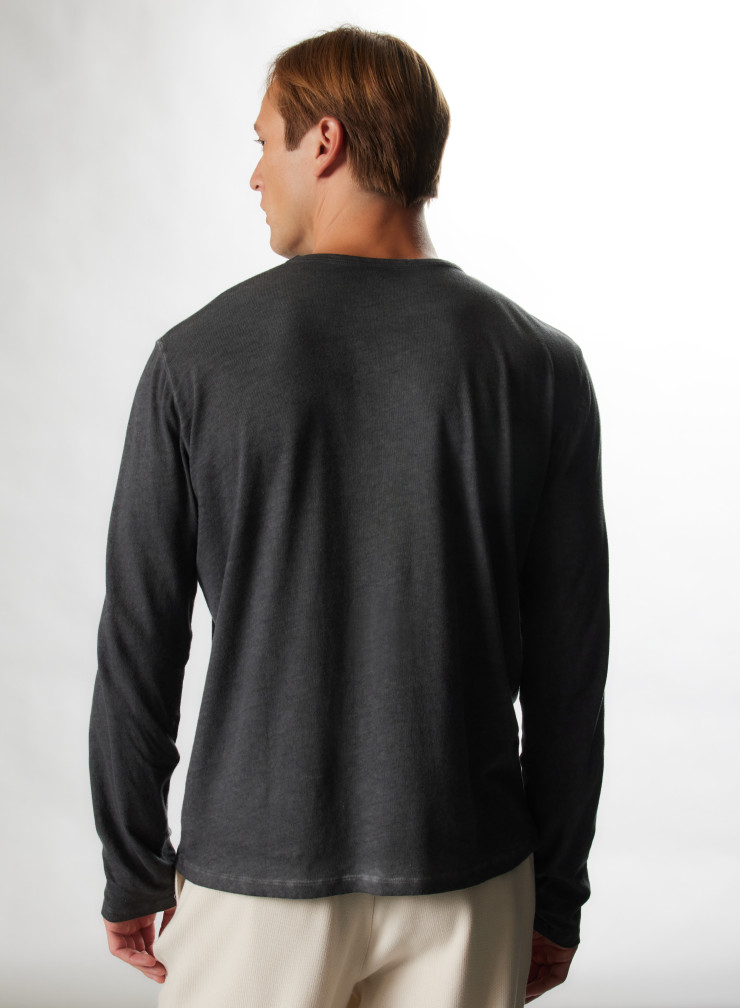T-Shirt mit Rundhalsausschnitt und langen Ärmeln aus Baumwolle / Kaschmir