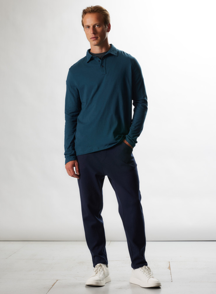 Polo-Shirt mit langen Ärmeln aus Baumwolle / Kaschmir
