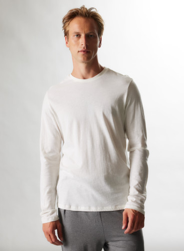 Rundhalsausschnitt T-Shirt mit langen Ärmeln aus Baumwolle / Kaschmir