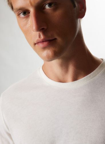 Camiseta cuello redondo de manga larga de Algodón / Cachemira