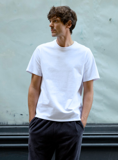 T-shirt Col Rond en Coton Organique Blanc HOMME|Majestic Filatures