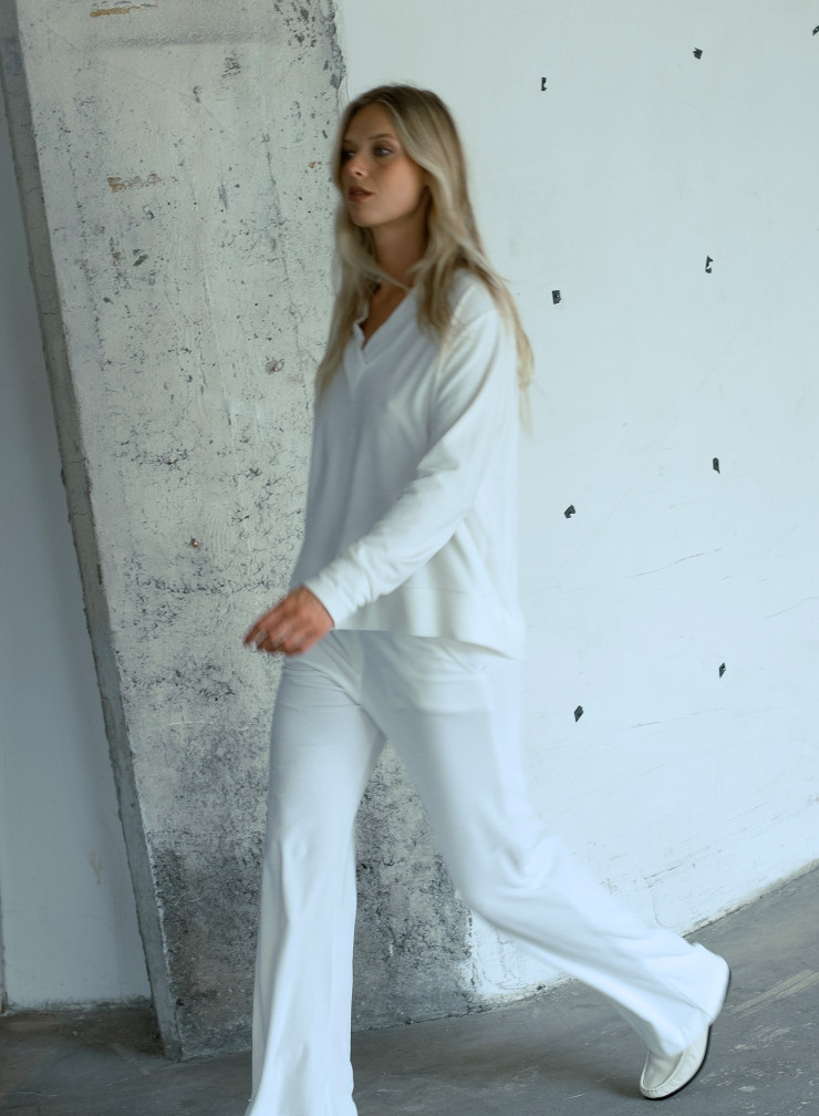 White Cotton / Modal Corduroy Pants WOMEN