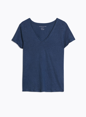 V-Neck Short Sleeve T-shirt Linen / Elastane