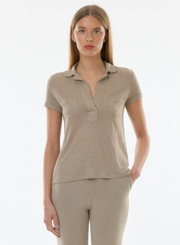 Short sleeves polo in Linen / Elastane
