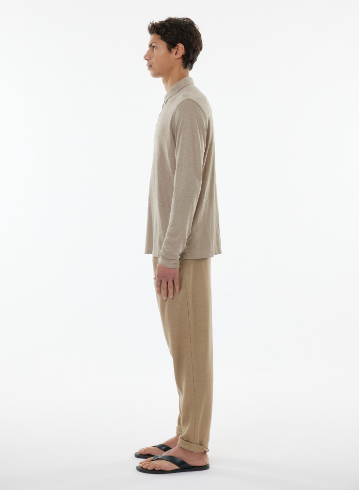 Long sleeves polo in Linen / Elastane