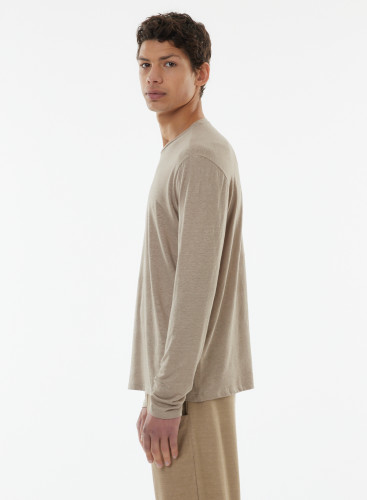 Round neck long sleeves t-shirt in Linen / Elastane