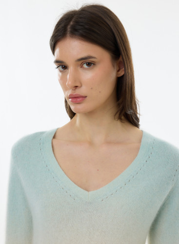 V-neck 3/4 sleeves sweater in Raccoon wool