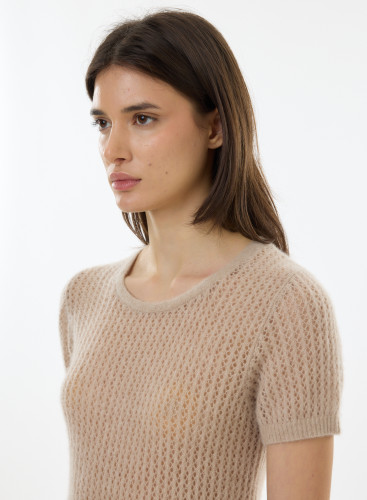 Round neck short sleeves sweater in Wool / Silk / Cashmere