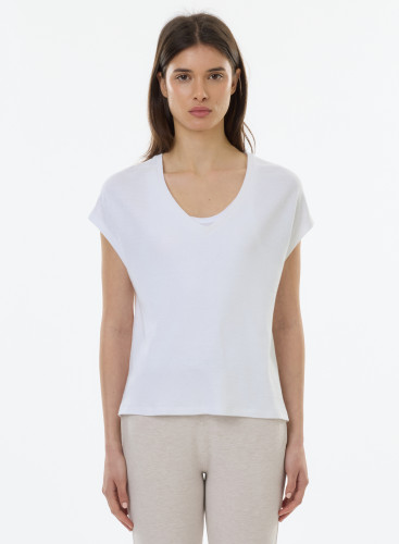 T-Shirt mit V-Ausschnitt und kurzen Ärmeln aus Leinen / Bio-Baumwolle