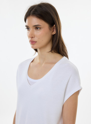 T-Shirt mit V-Ausschnitt und kurzen Ärmeln aus Leinen / Bio-Baumwolle