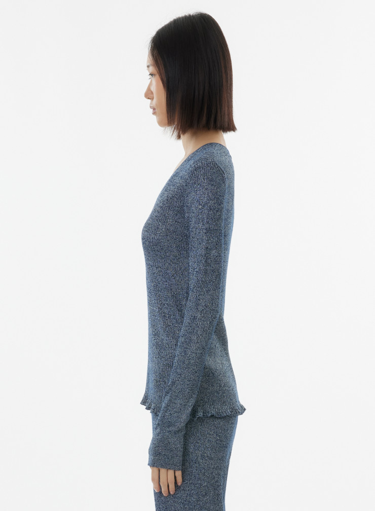 V-neck ribbed sweater in Viscose / Iridescent fiber