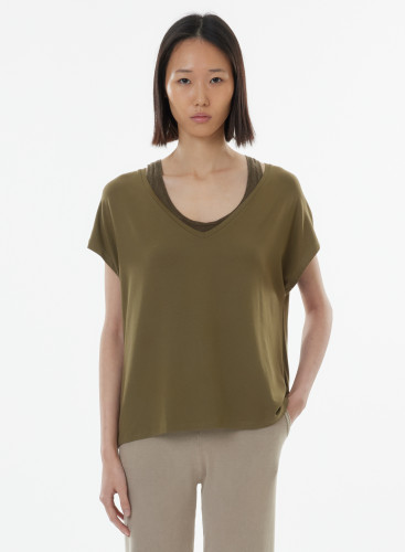 V-Ausschnitt Oversize-T-Shirt aus Viskose / Elastan
