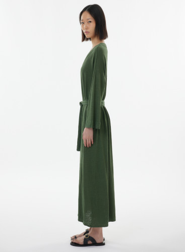 Long 3/4 sleeves dress in Linen / Elastane