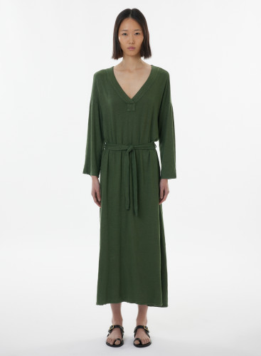 Long 3/4 sleeves dress in Linen / Elastane