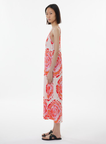 Long printed dress in Viscose / Linen / Elastane
