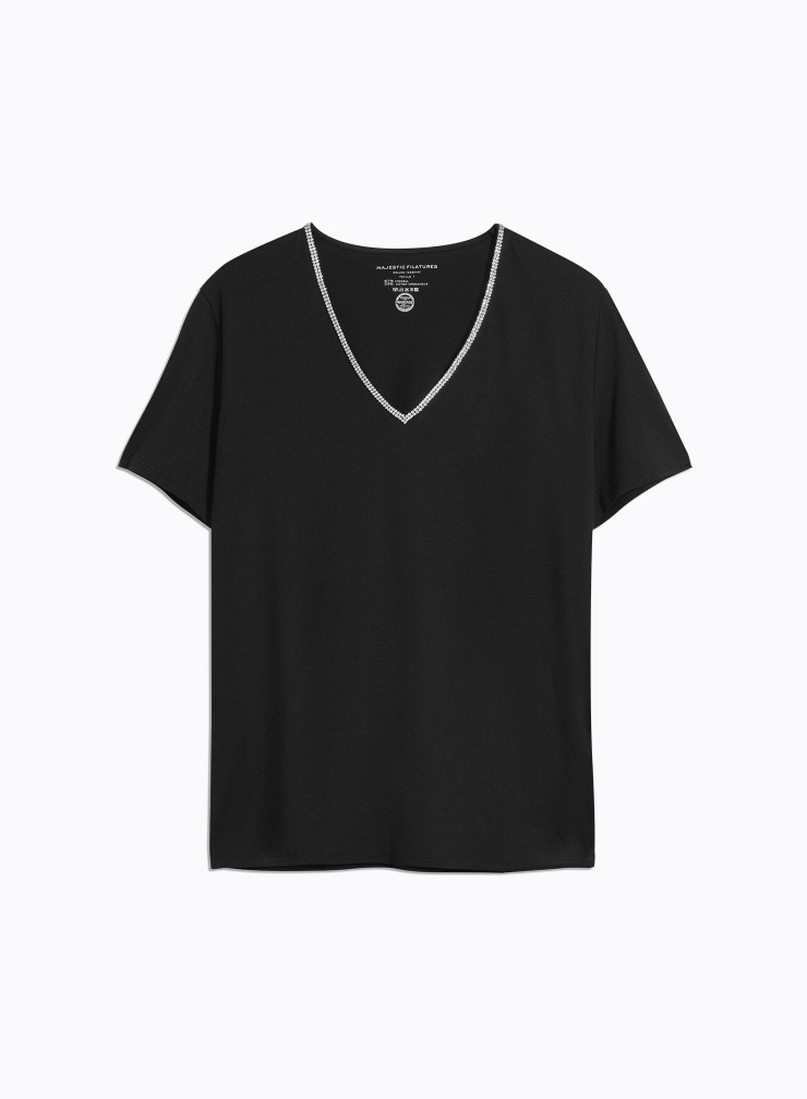 Camiseta de manga corta cuello V de Lyocell, Tencel / Algodón orgánico