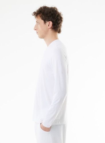 Camiseta Henry cuello redondo manga larga de Algodón / Elastano