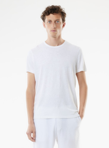 Round neck short sleeves t-shirt in Linen / Elastane