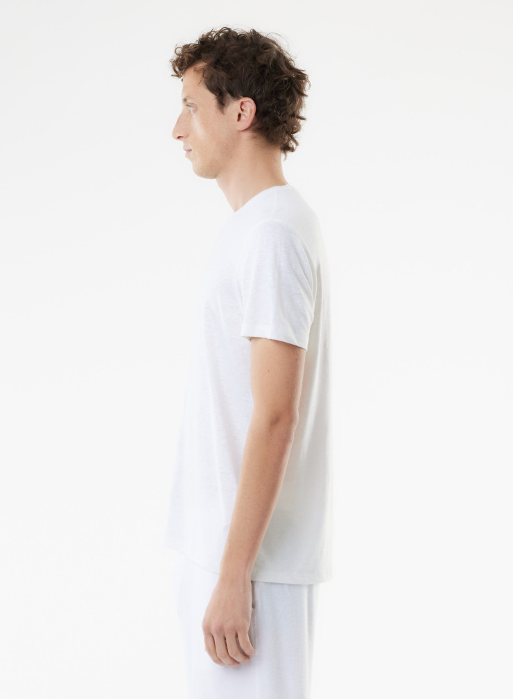 Camiseta con cuello redondo de manga corta de Lino / Elastano