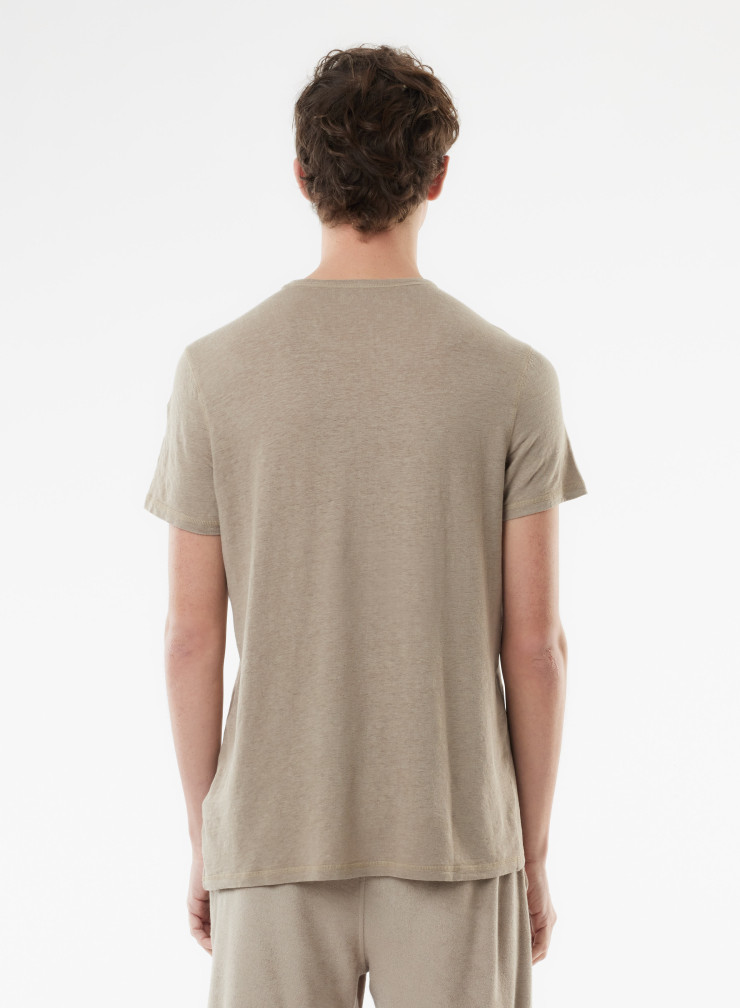 Round neck short sleeves t-shirt in Linen / Elastane