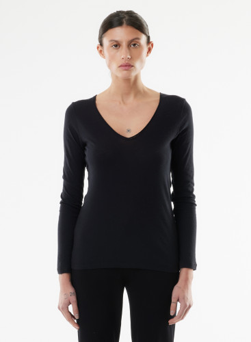 V-Ausschnitt Carole T-Shirt mit langen Ärmeln aus Baumwolle / Kaschmir