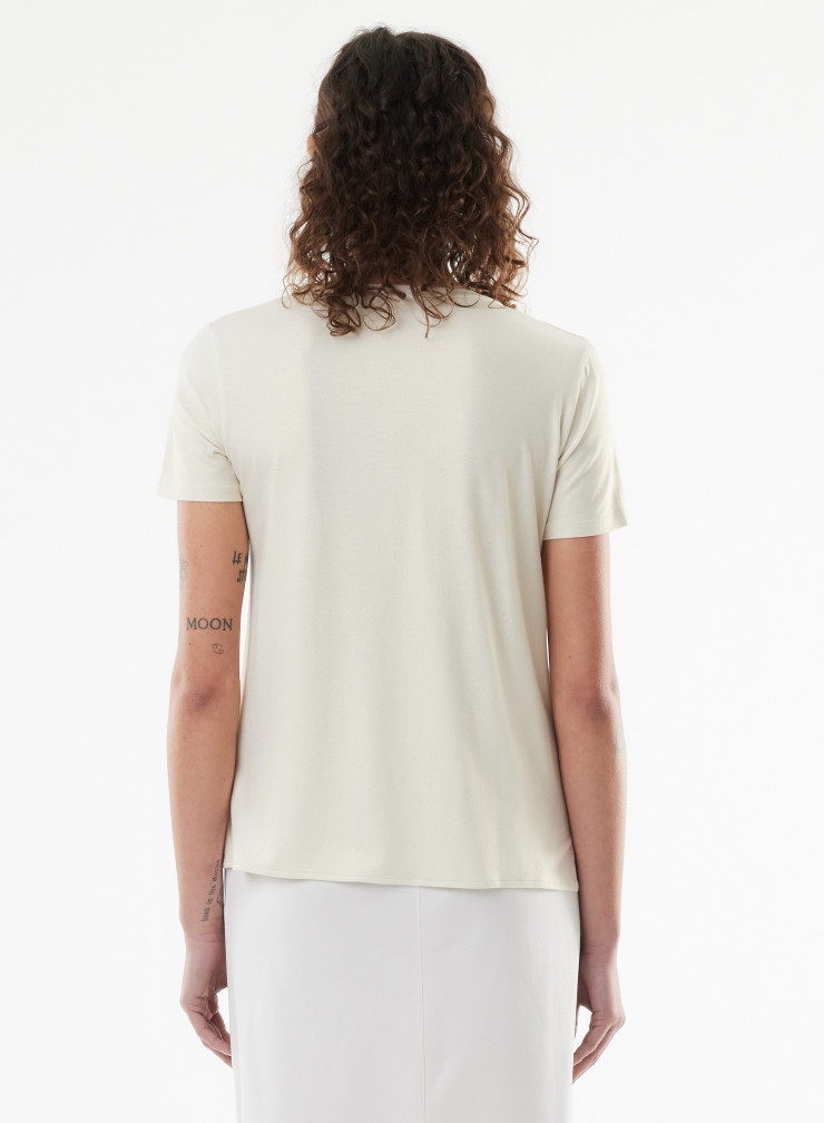 T-Shirt mit V-Ausschnitt und kurzen Ärmeln aus Viskose / Elasthan