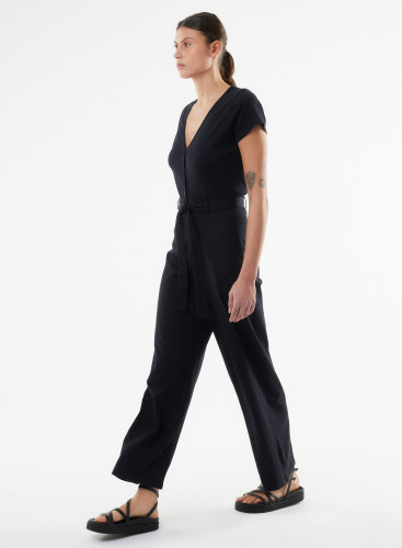 V-neck short sleeves jumpsuit in Organic Cotton
