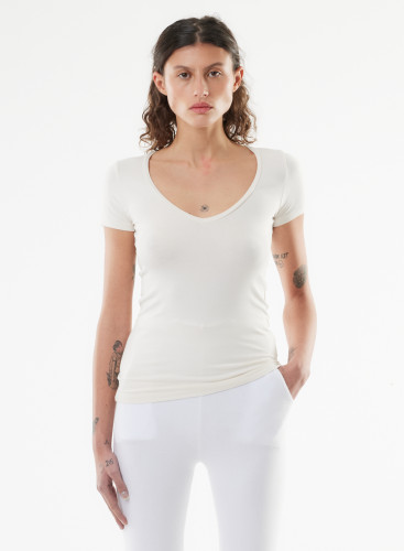 Viscose / Elastane Short Sleeve V-Neck T-shirt