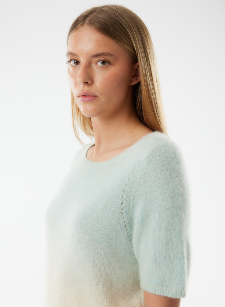 Pull Manches Courtes Col Rond en Raccon wool / Polyamide