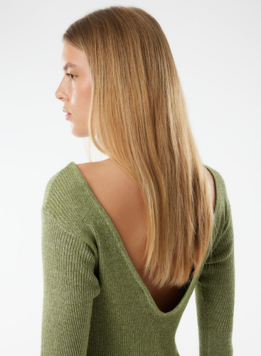3/4 sleeves halter back sweater in Viscose / Iridescent fiber