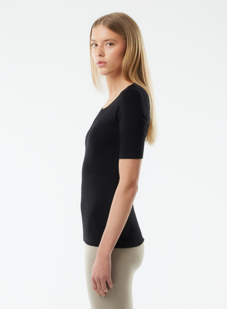 Tee shirt Manches Coudes Col Rond en Viscose / Elasthanne