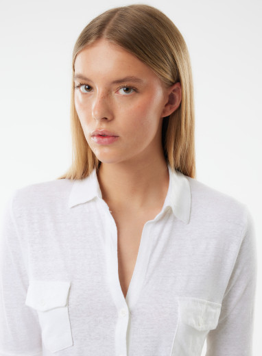 Lydia Linen / Elastane V-neck 2 pocket shirt