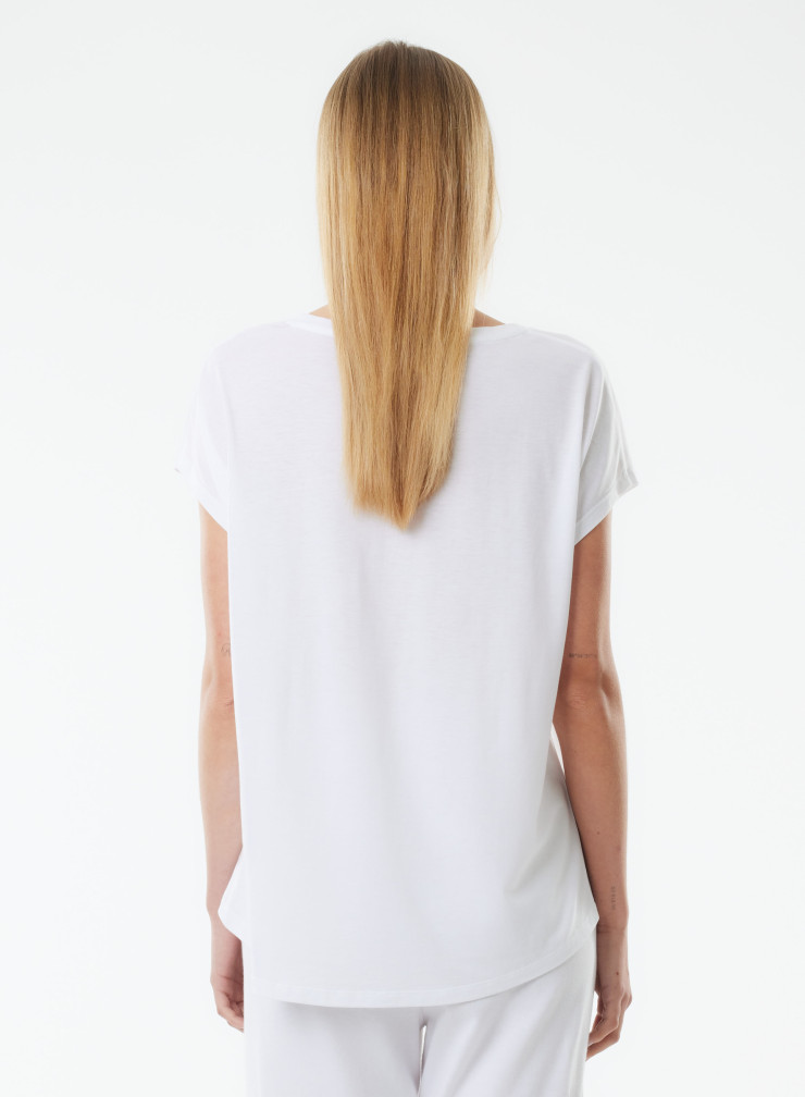 Camiseta de manga corta con cuello en V de Lyocell / Algodón orgánico