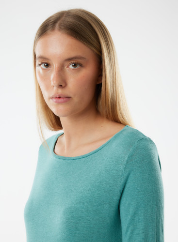Boat neck 3/4 sleeves t-shirt in Linen / Elastane