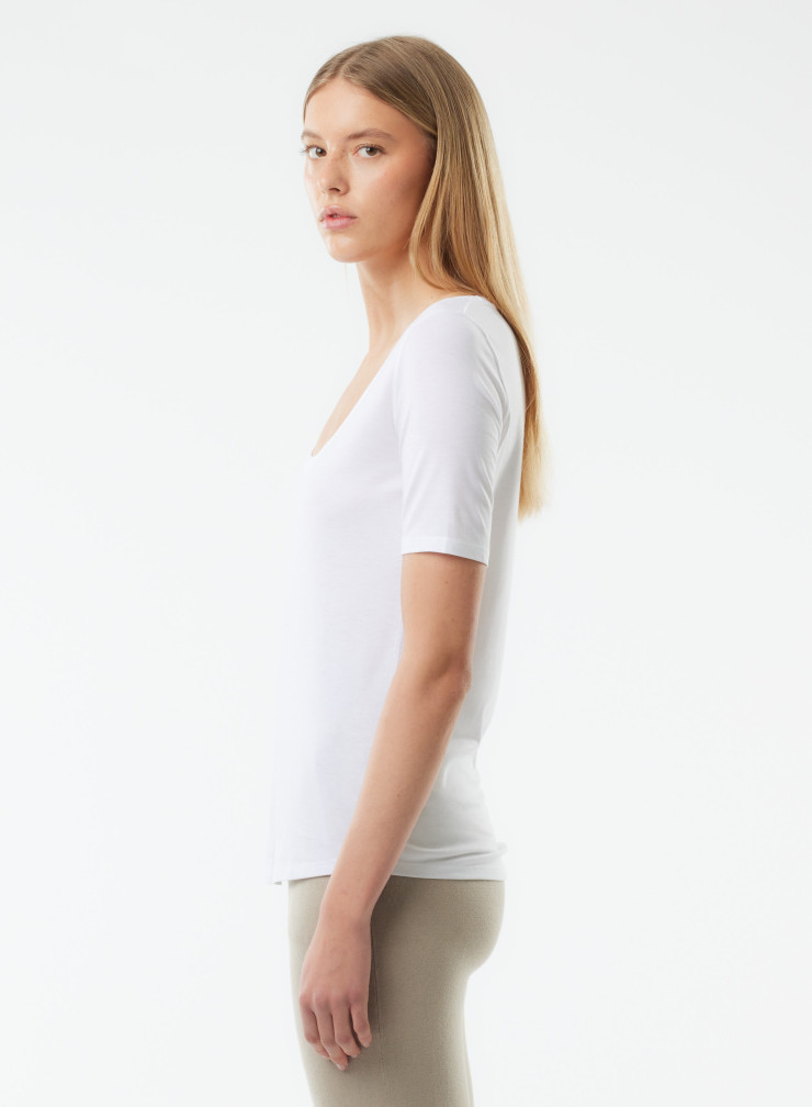 U-neck short sleeves t-shirt in Lyocell / Organic Cotton