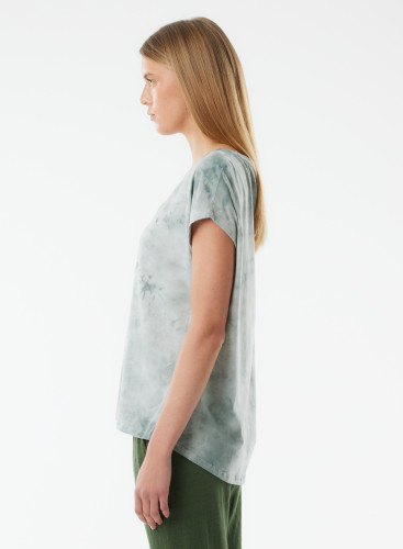 T-Shirt mit V-Ausschnitt und kurzen Ärmeln aus Bio-Baumwolle / Elasthan