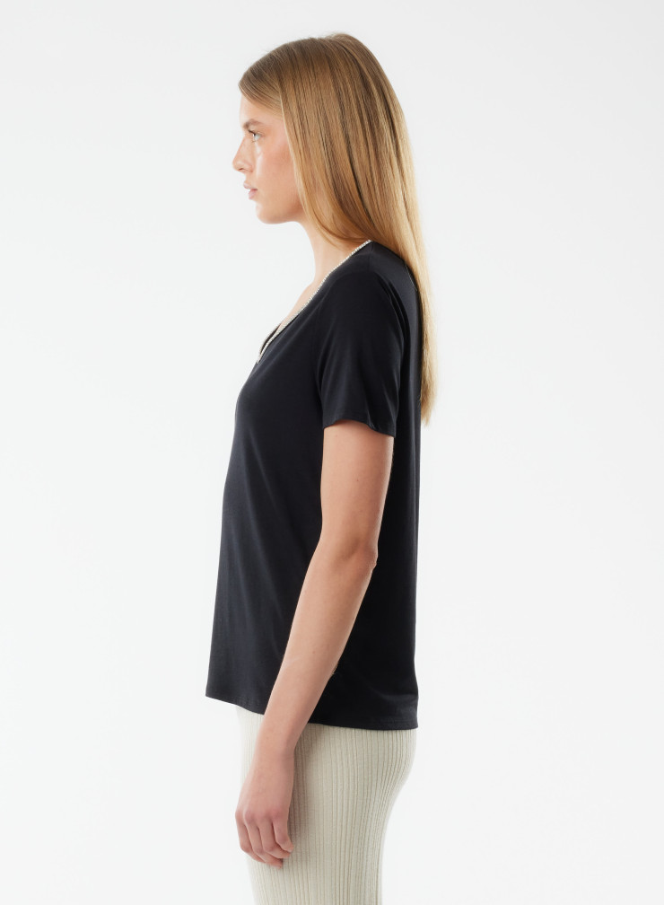 Camiseta de manga corta cuello V de Lyocell, Tencel / Algodón orgánico