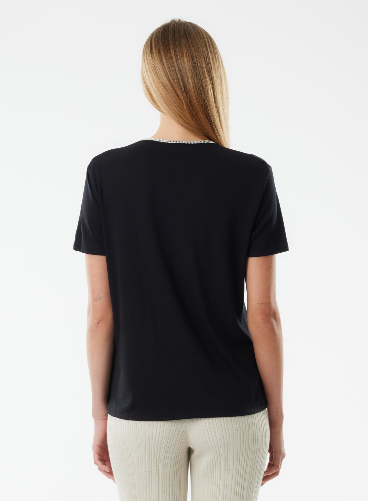 T-Shirt mit V-Ausschnitt und kurzen Ärmeln aus Lyocell, Tencel / organischer Baumwolle