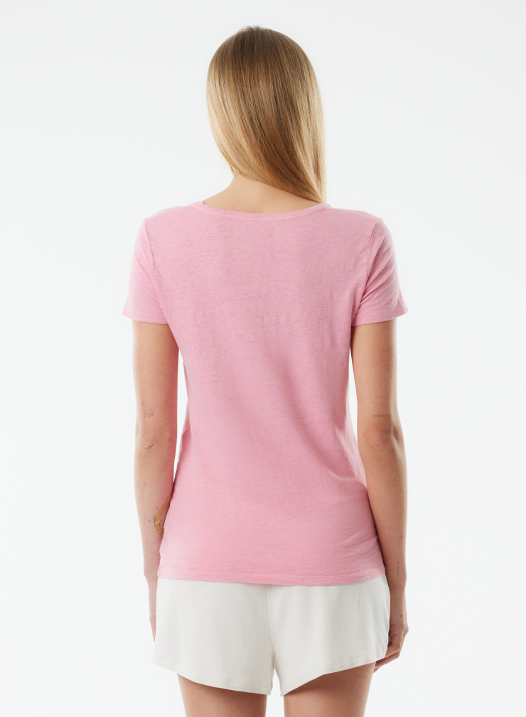 V-neck short sleeves t-shirt in Linen / Elastane